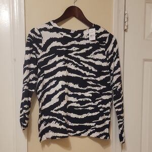 LOFT Black and White Zebra Print Long Sleeve Top